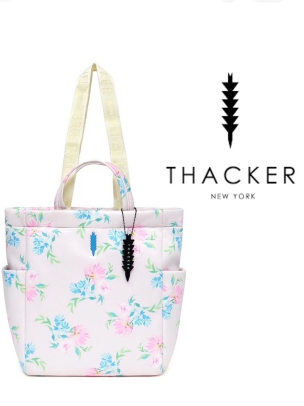 Thacker Anniston Mixed Media Neoprene Tote Bag Charm Pink Purse Beach Stretch